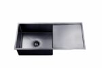 Round Corner Stainless Steel Gun Metal Grey PVD Coating Single Bowl with Drain Board Kitchen Sink - 960x450x230mm | TWM4B