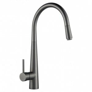 Round Gun Metal Grey Pull Out Kitchen Sink Mixer Tap | KM1021GR