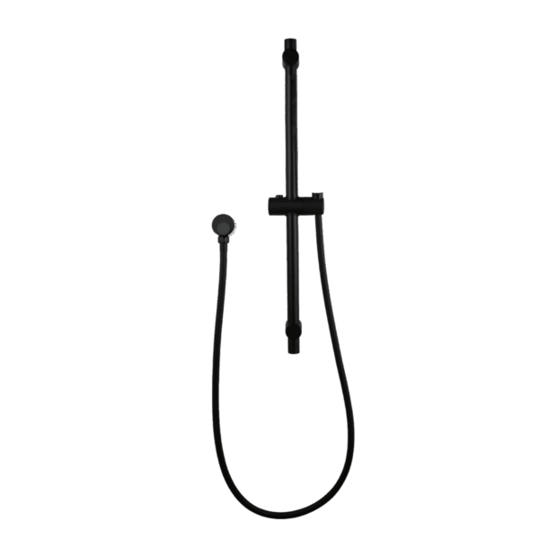 Round Matt Black Adjustable Shower Rail with Wall Connector & Water Hose Only | OX2146.SH.N