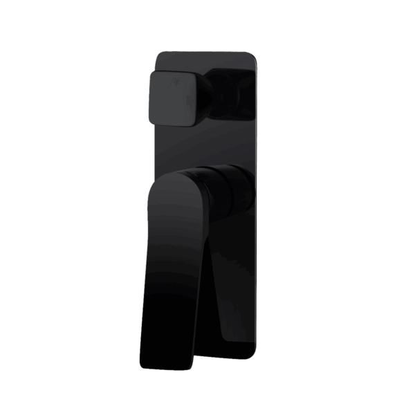 RUSHY Square Black Wall Mixer With Diverter | OX0155.ST