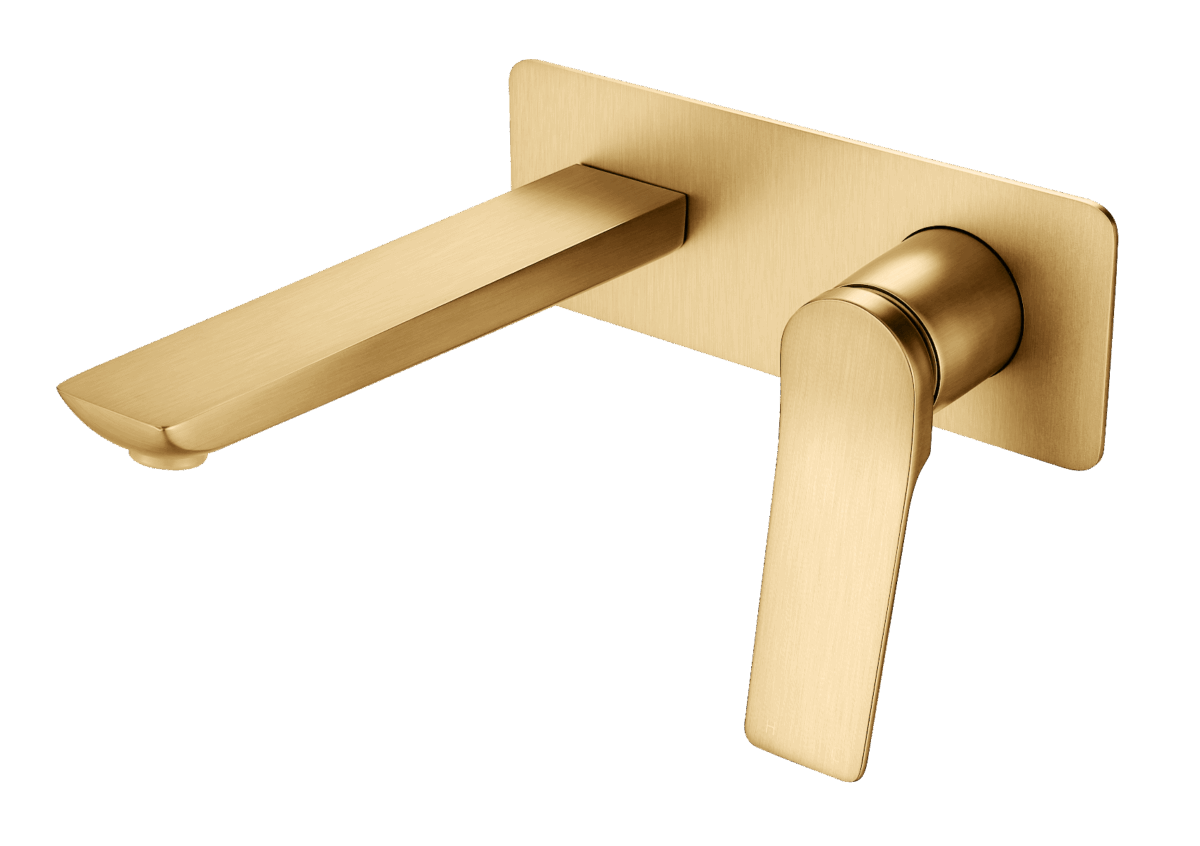 RUSHY Square Brushed Gold Wall Mixer with Spout | BUYG0153-2-EX.BM