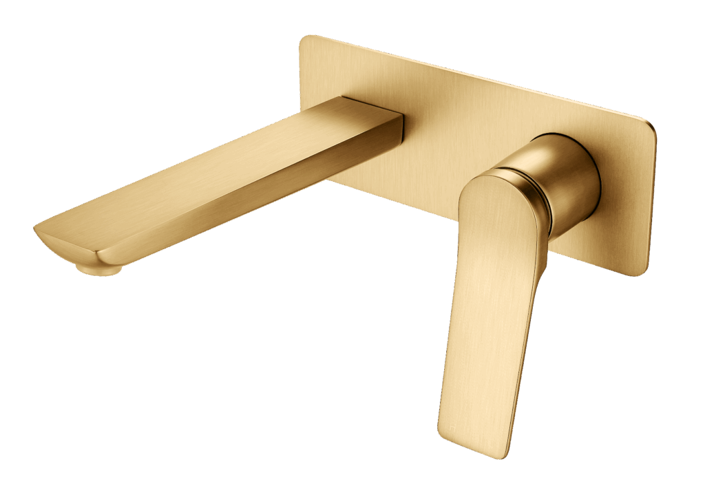 RUSHY Square Brushed Gold Wall Mixer with Spout | BUYG0153-2-EX.BM