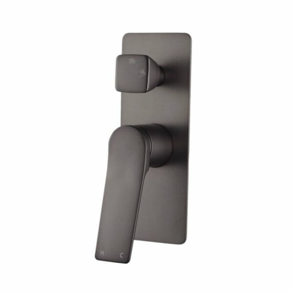 RUSHY Square Brushed Gun Metal Grey Wall Mixer With Diverter | BUGM0155.ST