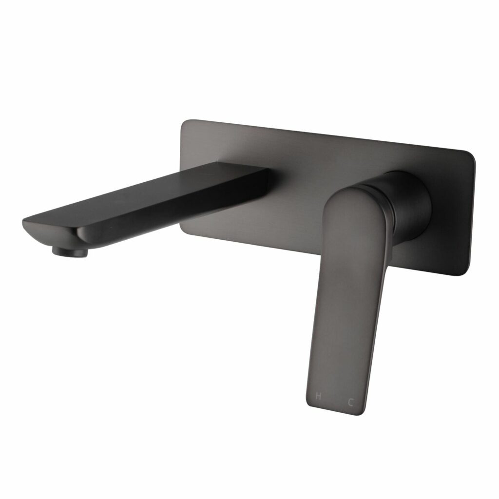 RUSHY Square Brushed Gun Metal Grey Wall Mixer with Spout | BUGM0153-2-EX.BM