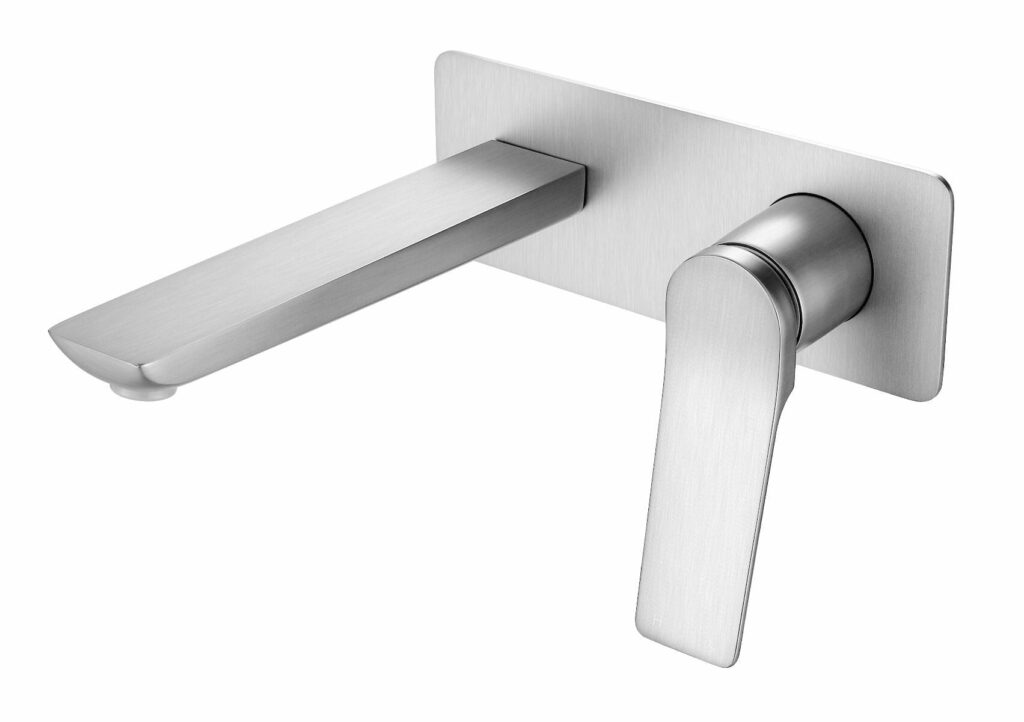 RUSHY Square Brushed Nickel Wall Mixer with Spout | BU0153-2-EX.BM