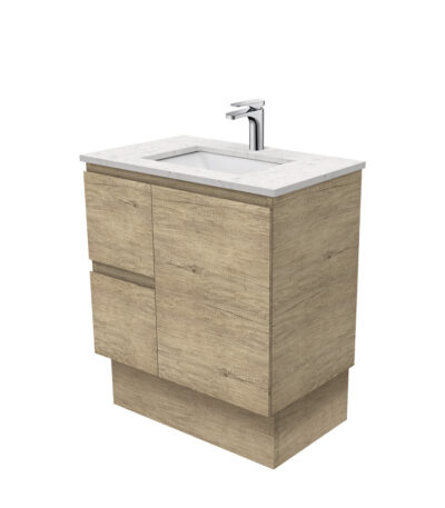 Sarah Bianco Marble Undermount 750 Edge Scandi Oak Vanity on Kick, Left Drawers