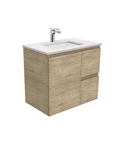 Sarah Bianco Marble Undermount 750 Edge Scandi Oak Wall-Hung Vanity, Right Drawers