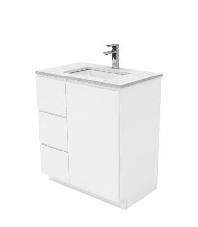 Sarah Bianco Marble Undermount 750 Fingerpull Gloss White Vanity on Kick, Left Drawers