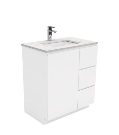 Sarah Bianco Marble Undermount 750 Fingerpull Gloss White Vanity on Kick, Right Drawers