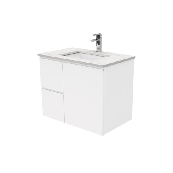 Sarah Bianco Marble Undermount 750 Fingerpull Gloss White Wall-Hung Vanity, Left Drawers