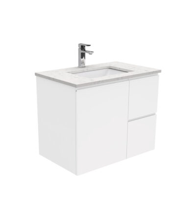 Sarah Bianco Marble Undermount 750 Fingerpull Gloss White Wall-Hung Vanity, Right Drawers