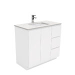 Sarah Bianco Marble Undermount 900 Fingerpull Gloss White Vanity on Kick, Right Drawers