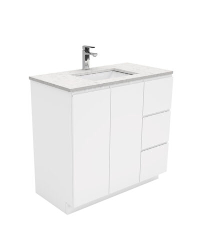 Sarah Bianco Marble Undermount 900 Fingerpull Gloss White Vanity on Kick, Right Drawers