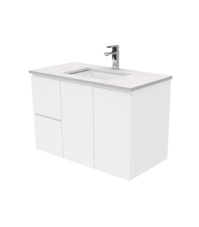 Sarah Bianco Marble Undermount 900 Fingerpull Gloss White Wall-Hung Vanity, Left Drawers