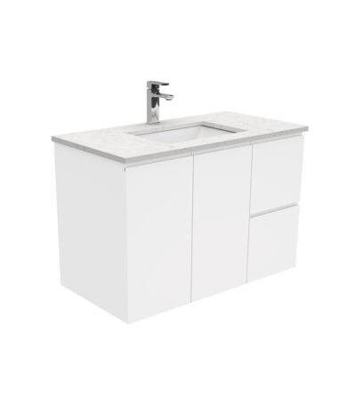 Sarah Bianco Marble Undermount 900 Fingerpull Gloss White Wall-Hung Vanity, Right Drawers