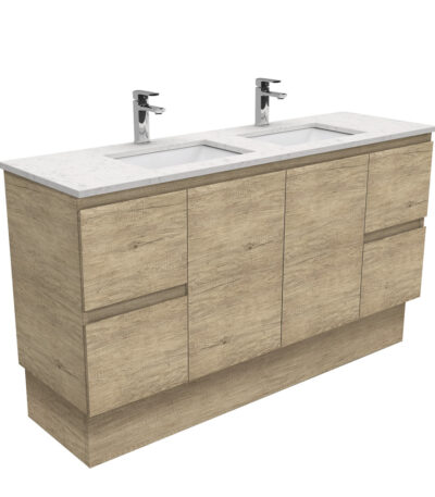 Sarah Bianco Marble Undermount Double Bowl 1500 Edge Scandi Oak Vanity on Kick