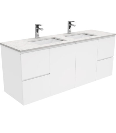 Sarah Bianco Marble Undermount Double Bowl 1500 Fingerpull Gloss White Wall-Hung Vanity