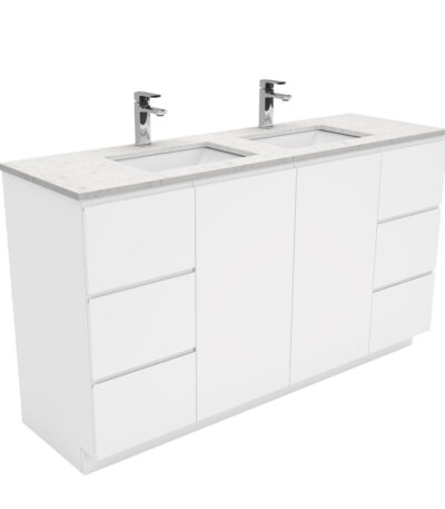 Sarah Bianco Marble Undermount Double Bowl 1500 Fingerpull Gloss White Vanity on Kick