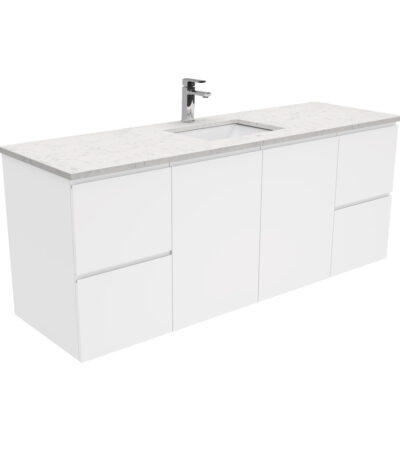 Sarah Bianco Marble Undermount Single Bowl 1500 Fingerpull Gloss White Wall-Hung Vanity