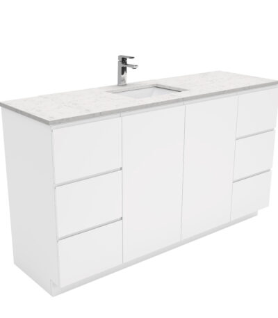 Sarah Bianco Marble Undermount Single Bowl 1500 Fingerpull Gloss White Vanity on Kick