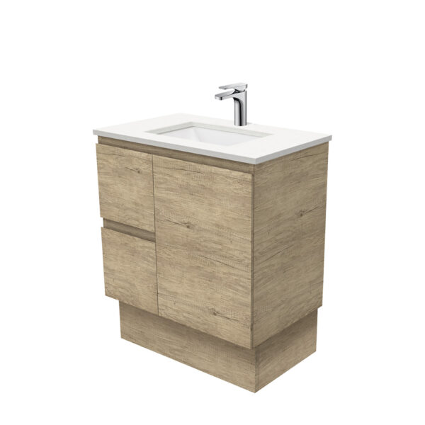 Sarah Crystal Pure Undermount 750 Edge Scandi Oak Vanity on Kick, Left Drawers