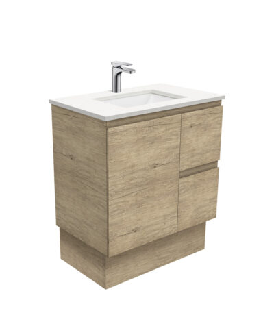 Sarah Crystal Pure Undermount 750 Edge Scandi Oak Vanity on Kick, Right Drawers