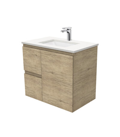 Sarah Crystal Pure Undermount 750 Edge Scandi Oak Wall-Hung Vanity, Left Drawers