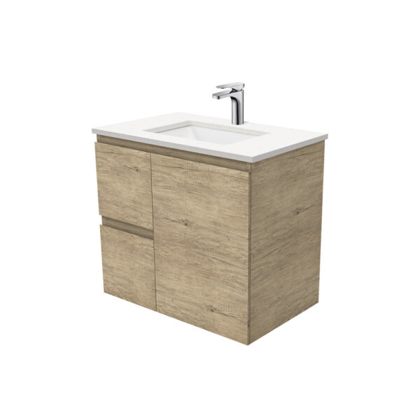 Sarah Crystal Pure Undermount 750 Edge Scandi Oak Wall-Hung Vanity, Left Drawers