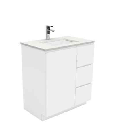 Sarah Crystal Pure Undermount 750 Fingerpull Gloss White Vanity on Kick, Right Drawers