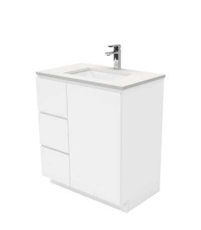 Sarah Crystal Pure Undermount 750 Fingerpull Gloss White Vanity on Kick, Left Drawers
