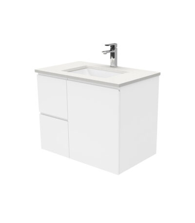 Sarah Crystal Pure Undermount 750 Fingerpull Gloss White Wall-Hung Vanity, Left Drawers