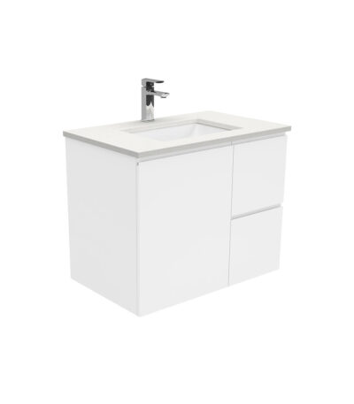 Sarah Crystal Pure Undermount 750 Fingerpull Gloss White Wall-Hung Vanity, Right Drawers