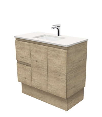 Sarah Crystal Pure Undermount 900 Edge Scandi Oak Vanity on Kick, Left Drawers