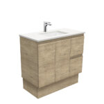 Sarah Crystal Pure Undermount 900 Edge Scandi Oak Vanity on Kick, Right Drawers