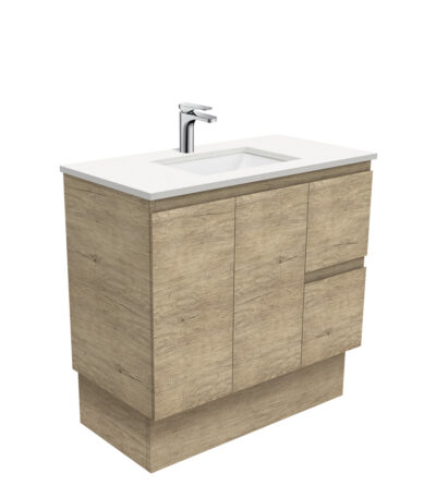 Sarah Crystal Pure Undermount 900 Edge Scandi Oak Vanity on Kick, Right Drawers