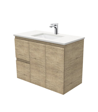 Sarah Crystal Pure Undermount 900 Edge Scandi Oak Wall-Hung Vanity, Left Drawers