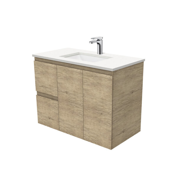 Sarah Crystal Pure Undermount 900 Edge Scandi Oak Wall-Hung Vanity, Left Drawers