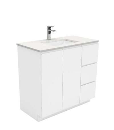 Sarah Crystal Pure Undermount 900 Fingerpull Gloss White Vanity on Kick, Right Drawers