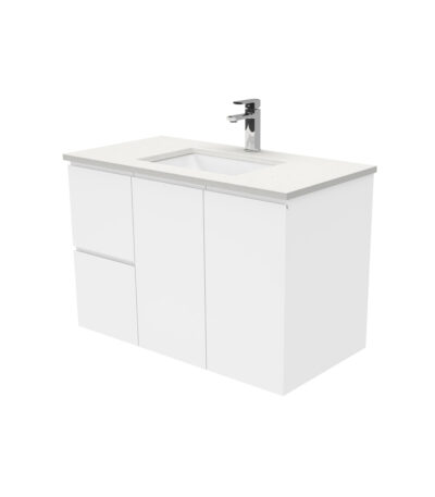 Sarah Crystal Pure Undermount 900 Fingerpull Gloss White Wall-Hung Vanity, Left Drawers