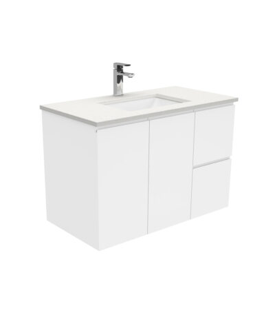 Sarah Crystal Pure Undermount 900 Fingerpull Gloss White Wall-Hung Vanity, Right Drawers