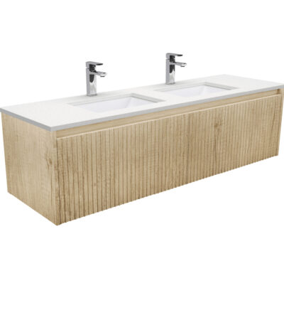 Sarah Crystal Pure Undermount Double Bowl 1500 Alina Scandi Oak Wall-Hung Vanity