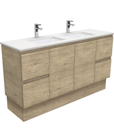 Sarah Crystal Pure Undermount Double Bowl 1500 Edge Scandi Oak Vanity on Kick