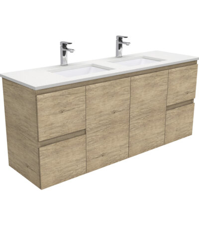 Sarah Crystal Pure Undermount Double Bowl 1500 Edge Scandi Oak Wall-Hung Vanity