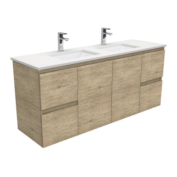Sarah Crystal Pure Undermount Double Bowl 1500 Edge Scandi Oak Wall-Hung Vanity