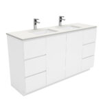 Sarah Crystal Pure Undermount Double Bowl 1500 Fingerpull Gloss White Vanity on Kick