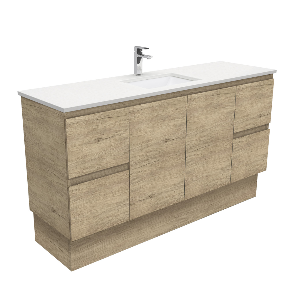 Sarah Crystal Pure Undermount Single Bowl 1500 Edge Scandi Oak Vanity on Kick