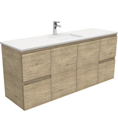 Sarah Crystal Pure Undermount Single Bowl 1500 Edge Scandi Oak Wall-Hung Vanity