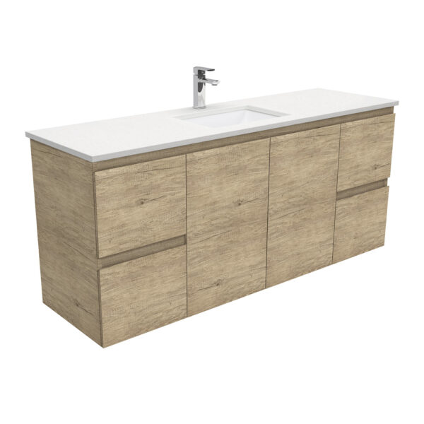 Sarah Crystal Pure Undermount Single Bowl 1500 Edge Scandi Oak Wall-Hung Vanity