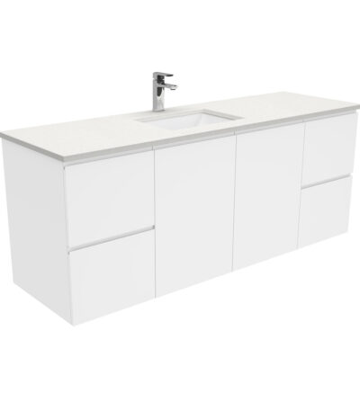 Sarah Crystal Pure Undermount Single Bowl 1500 Fingerpull Gloss White Wall-Hung Vanity