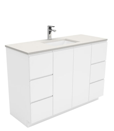 Sarah Roman Sand Undermount 1200 Fingerpull Gloss White Vanity on Kick